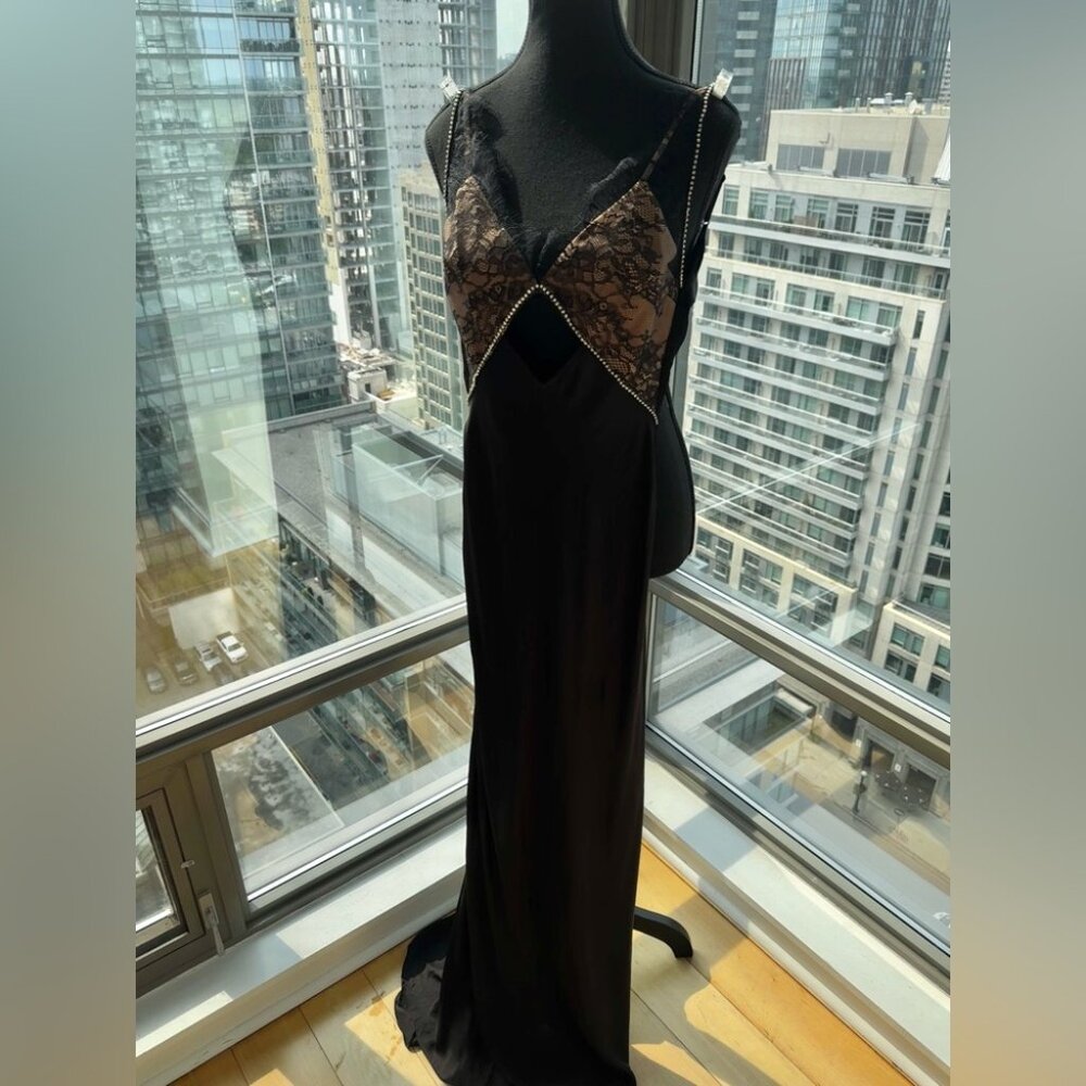 🆕 SELF PORTRAIT 🧿 NWT Black Lace Satin Maxi Dress, Sz US 2 / UK 6 - Picture 5 of 16